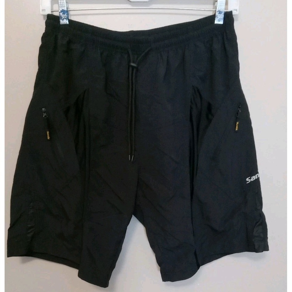 Santic Men Black Canvas‎ Zip Pockets Drawstring Padded Cycling Shorts Size 2XL